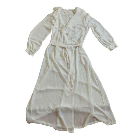 90’ Vintage Victoria's Secret Night Robe Sheer Chiffon  Lace V-neck & Cuff  Size - Picture 4 of 9